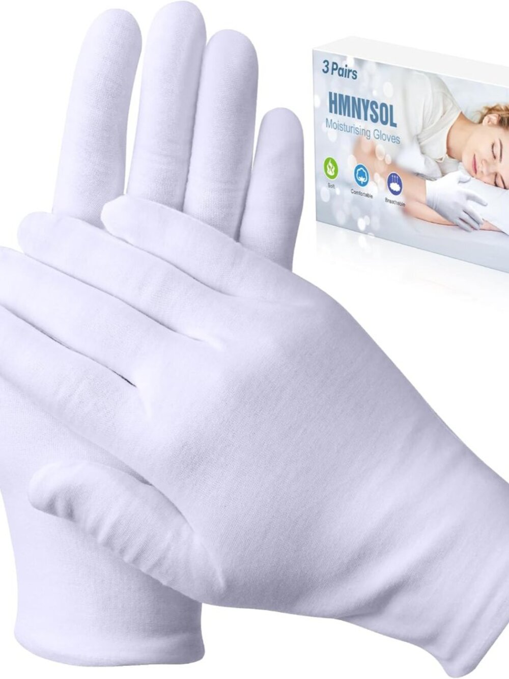 3 Pairs Cotton Gloves For Dry Hands Sleeping, Moisturizing Gloves For Men And Wo